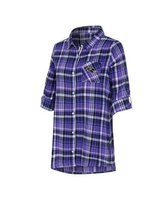 Women's Purple Baltimore Ravens Laney Plaid Tri-Blend Full-Button Nightshirt