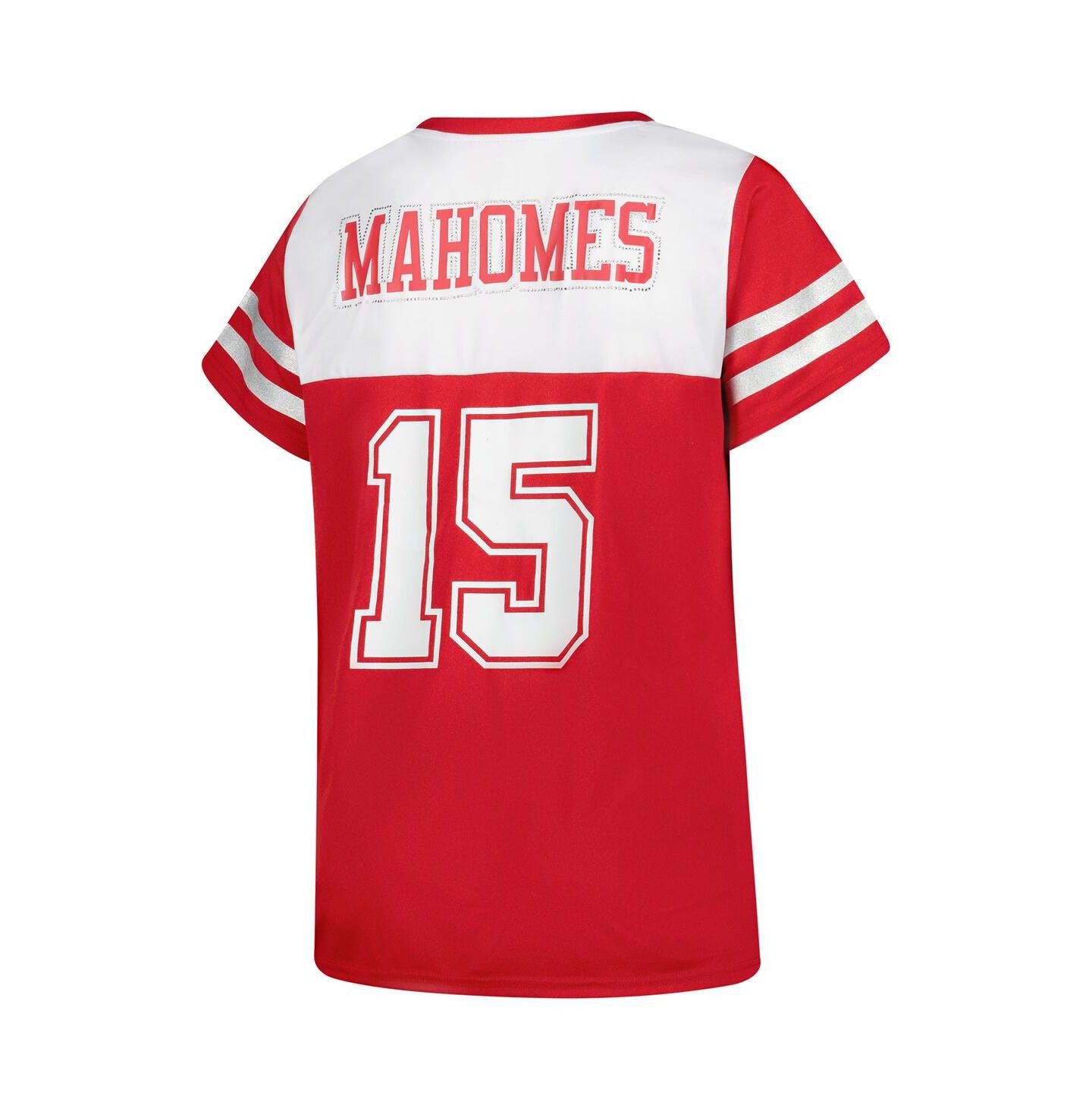 Женская футболка Fanatics Patrick Mahomes White Kansas City Chiefs Plus Size Bling V-Neck — фото 3