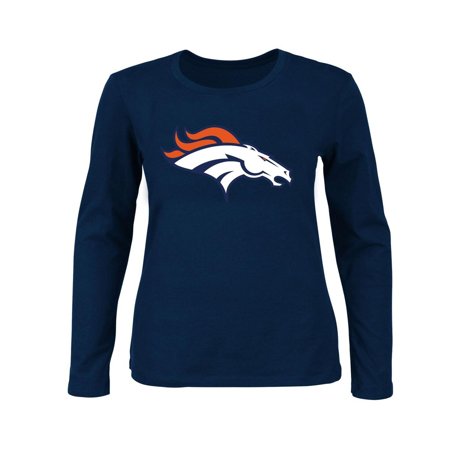 Women's Navy Denver Broncos Plus Size Scoop Neck Long Sleeve T-Shirt