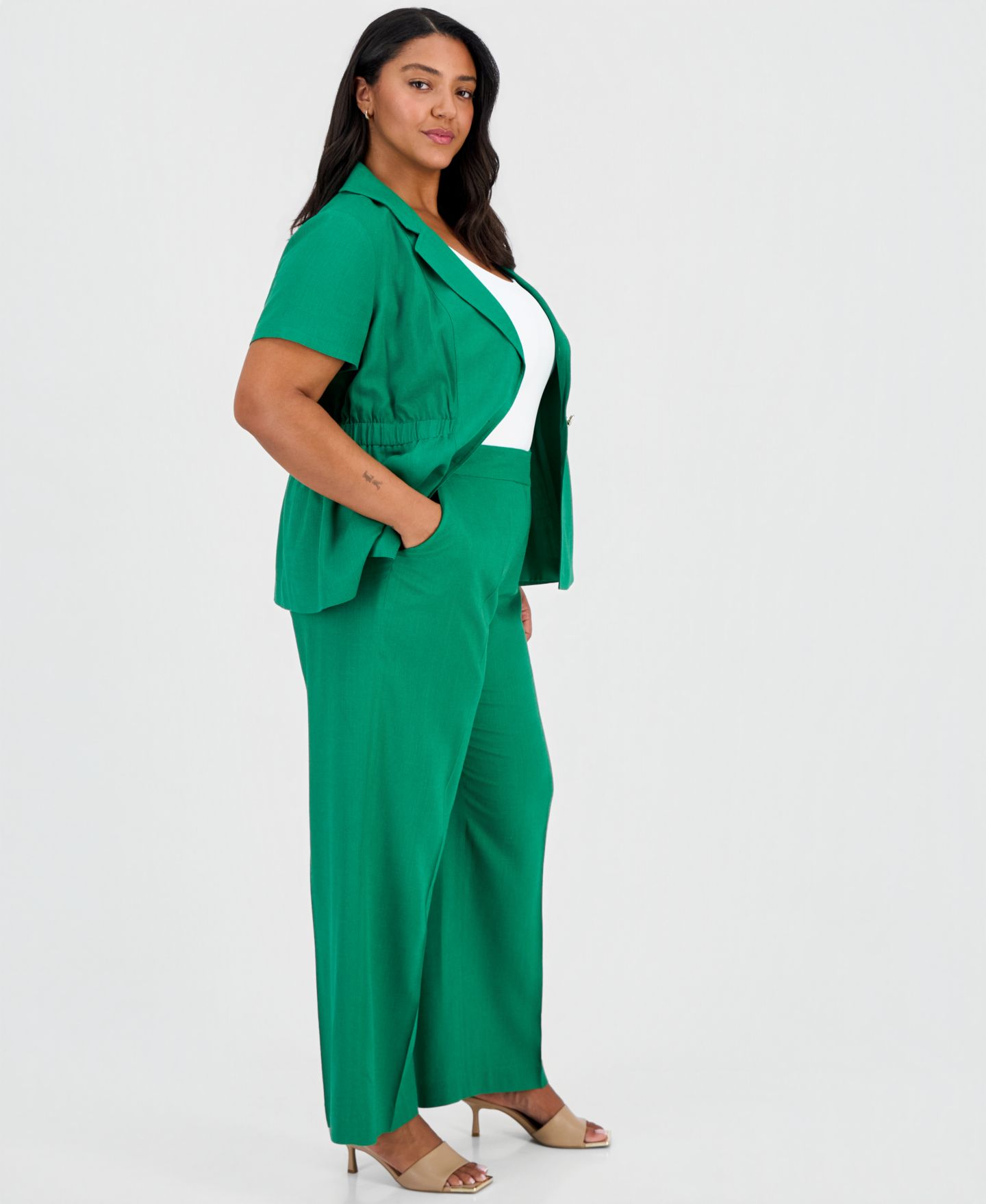 Женские брюки Tahari ASL Mid-Rise Wide-Leg, цвет: Зелёный — фото 3