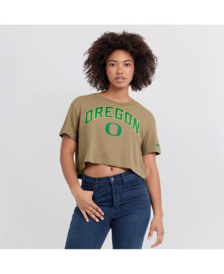 Women's Tan Oregon Ducks Athletic Prep Arch Dri-FIT Cropped T-Shirt