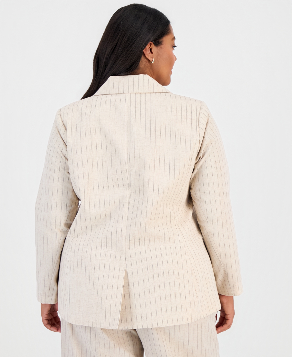 Tahari Asl Plus Pinstripe Double-Breasted Blazer