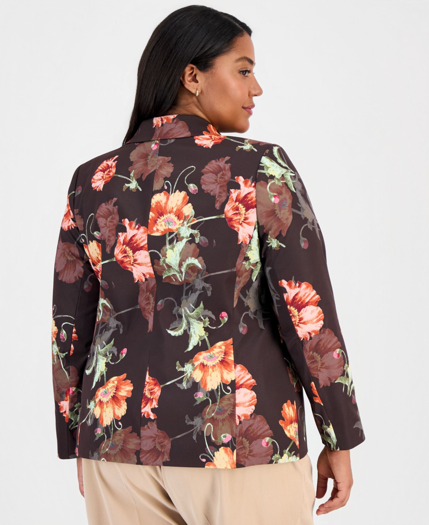 Женский пиджак Tahari ASL Plus Size Printed One-Button Blazer, цвет: Тёмно-коричневый с принтом — фото 3
