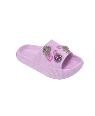 Little Girls Girls  EVA Slide – Lightweight Comfy Slide Sandals with Rhinestone Fruit Patches
