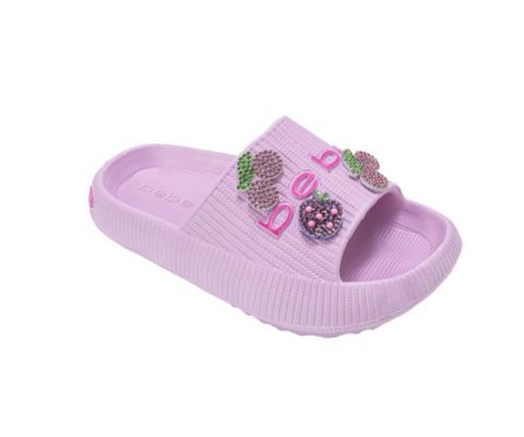 Сандалии Bebe Girls EVA Slide - Lightweight Comfy Slide Sandals with Rhinestone Fruit Patches для девочек, цвет: Сиреневый