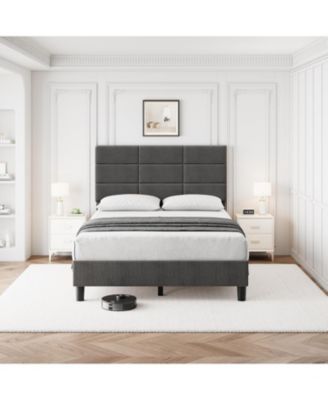 Upholstered Twin Bed Frame with Adjustable Headboard, Linen Upholstered Platform Bed, No Box Spring Needed, 700Lbs Strong Metal Support