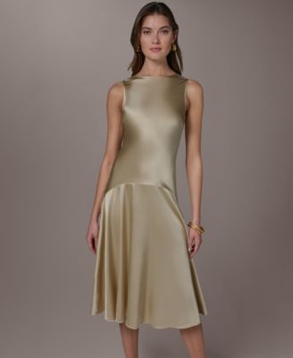 Women's Silk Sleeveless Boat Neck Midi Dress