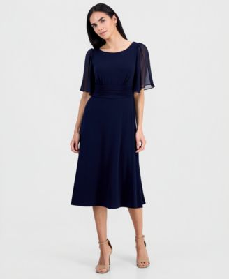 Petite Flutter-Sleeve Midi Dress