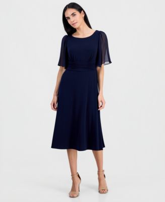 casual petite midi dresses with sleeves Connected Flutter-Sleeve Dress Style with pointed court size-1-2 Polka dot Women's Spaghetti Strap Backless color:Olive Green