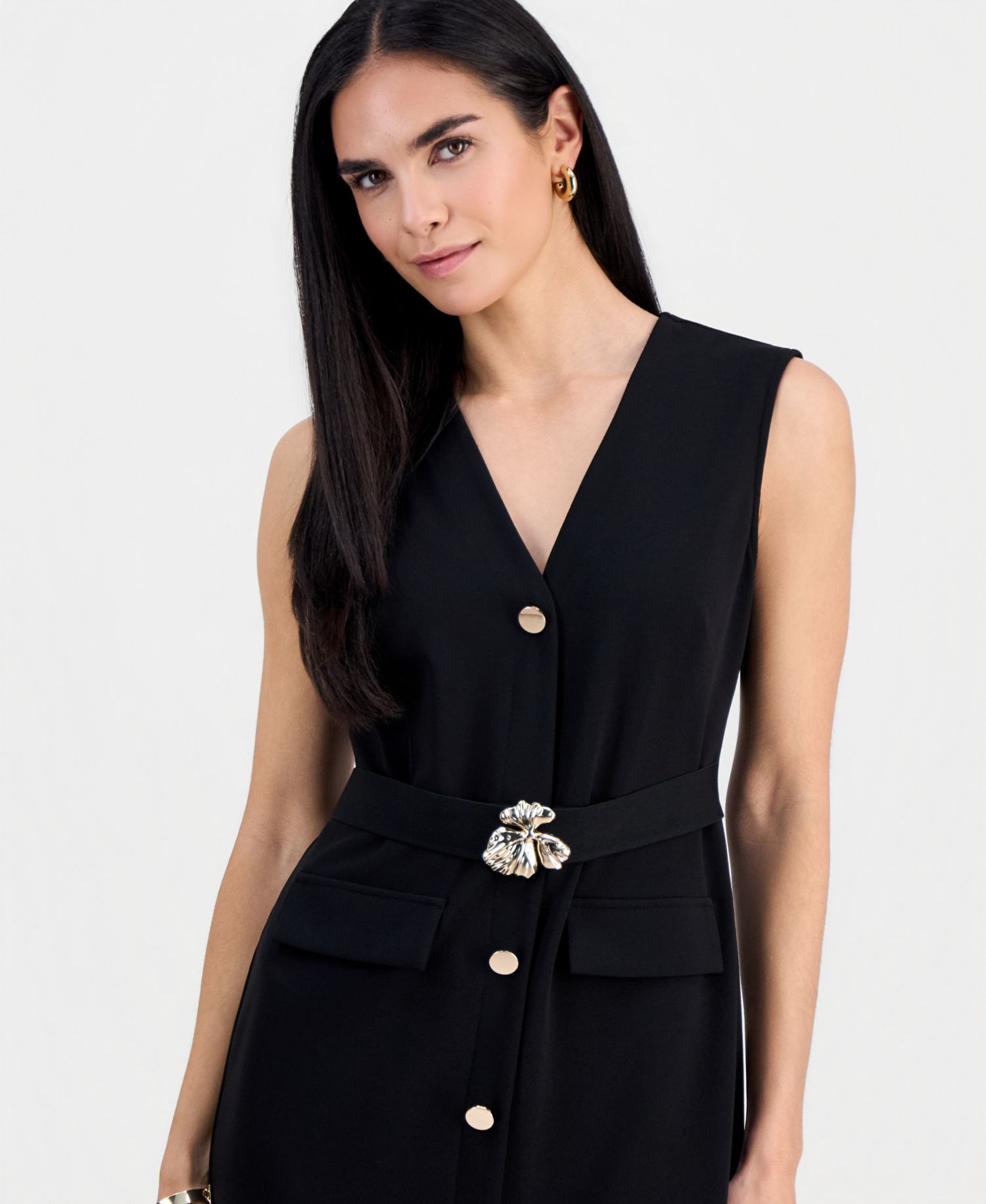 Petite Belted Sleeveless Dress