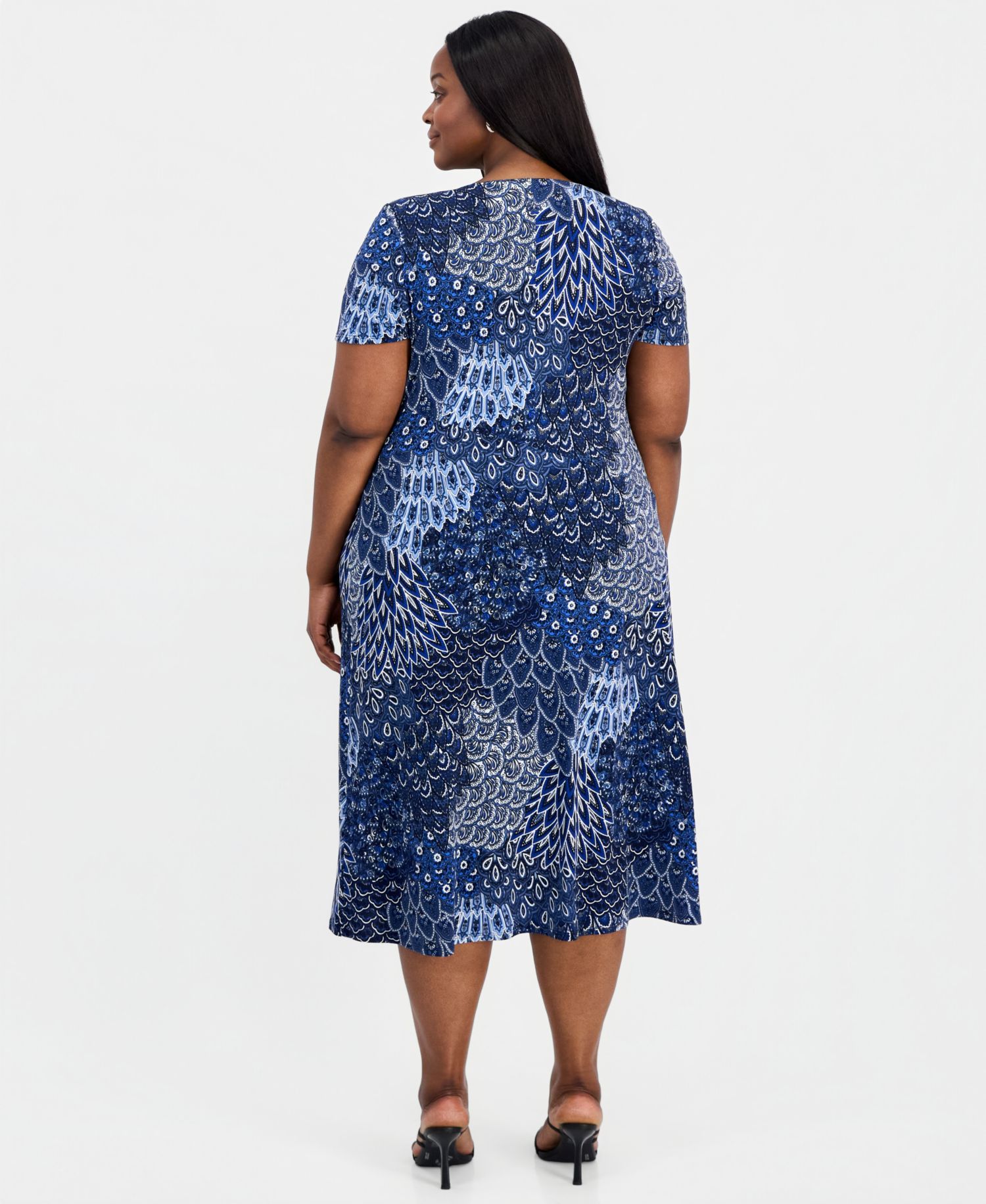 Plus Size Printed Round-Neck A-Line Dress