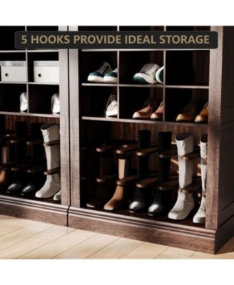 10 Tier Shoe Storage Cabinet, Freestanding Wooden Shoe Rack with Cubbies, Tall Farmhouse Shoe Organizer for Entryway or Mudroom