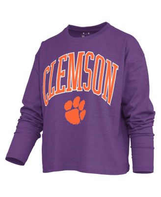 Women's Purple Clemson Tigers Motley Boxy Waist-Length Long Sleeve T-Shirt