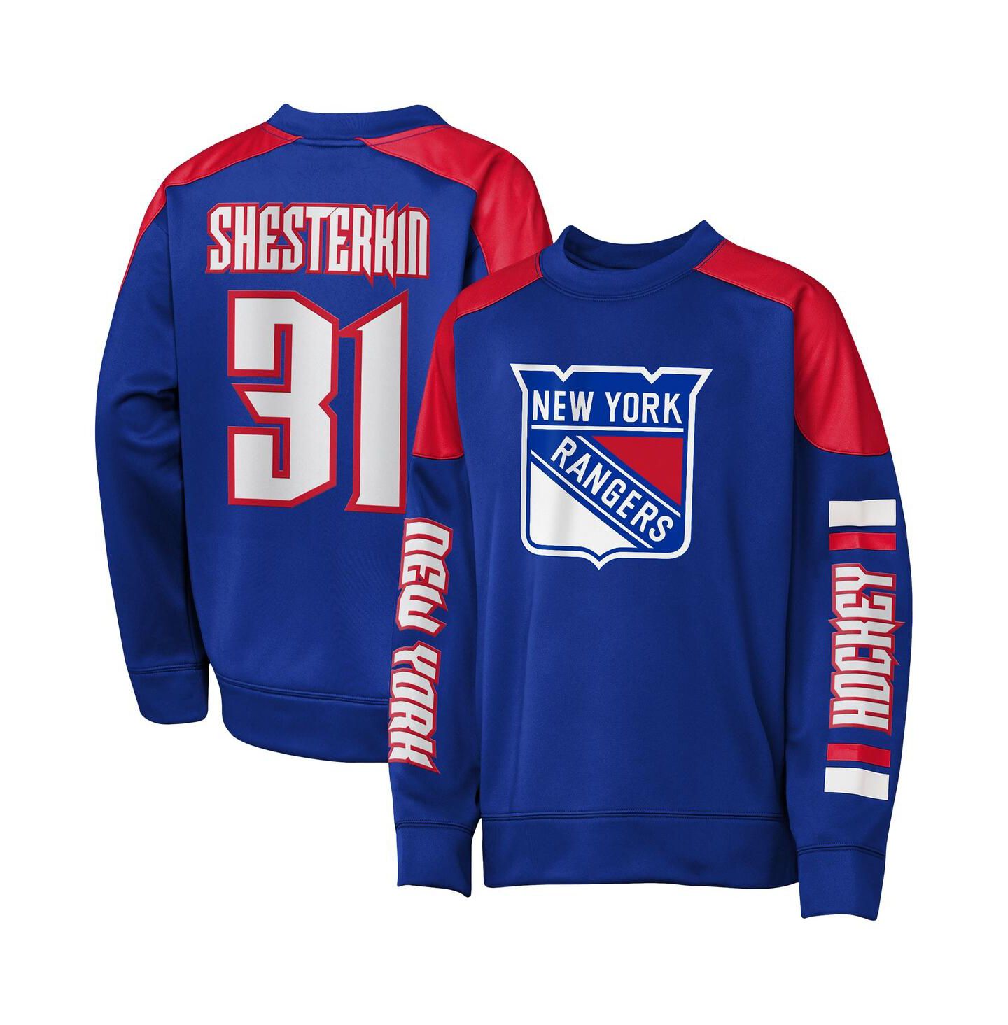 Детская толстовка Outerstuff Igor Shesterkin Blue New York Rangers Best Defense Name & Number Crewneck — фото 1