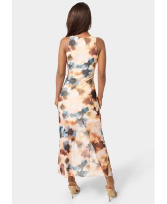 Women's Printed Powermesh Side Shirred Maxi Dress