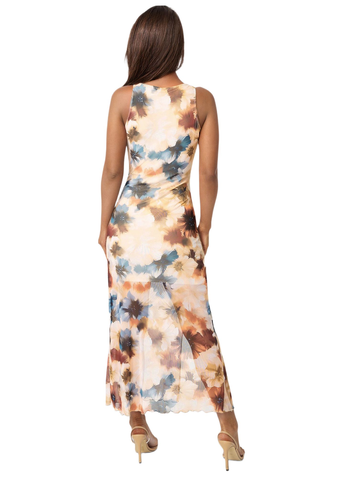 Женское платье Bebe Printed Powermesh Side Shirred Maxi, цвет: Синий рыжевато-коричневый — фото 3