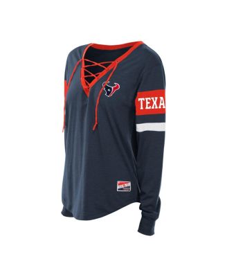 Women's Navy Houston Texans Plus Size Throwback Lace-Up Long Sleeve T-Shirt