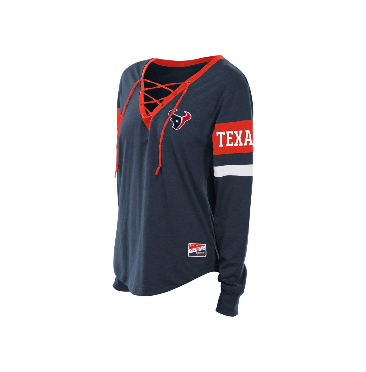 Женская футболка New Era Navy Houston Texans Plus Size Throwback Lace-Up Long Sleeve — фото 2