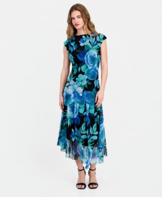 Women's High-Neck Cap-Sleeve Mesh Dress