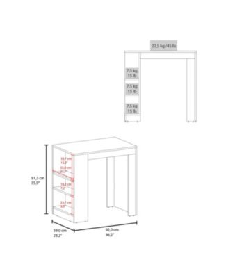 Harlan Kitchen Island, Counter Height Table Top with 3-Side Shelf
