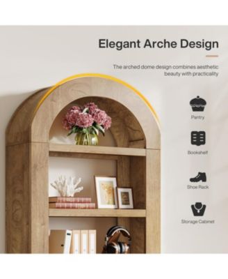70.9'' Tall Arched Bookshelf with Storage, 5-Tier Wooden Open Bookcase Display Shelves Organizer