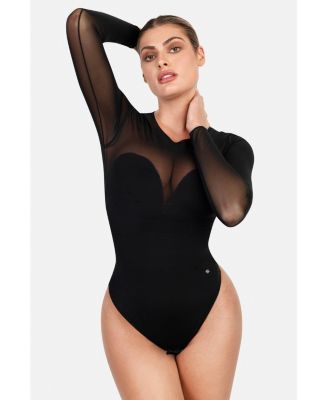Women's Shapewear Illusion Mesh Long Sleeve Tummy Control Bodysuit