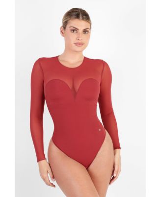 Women's Shapewear Illusion Mesh Long Sleeve Tummy Control Bodysuit