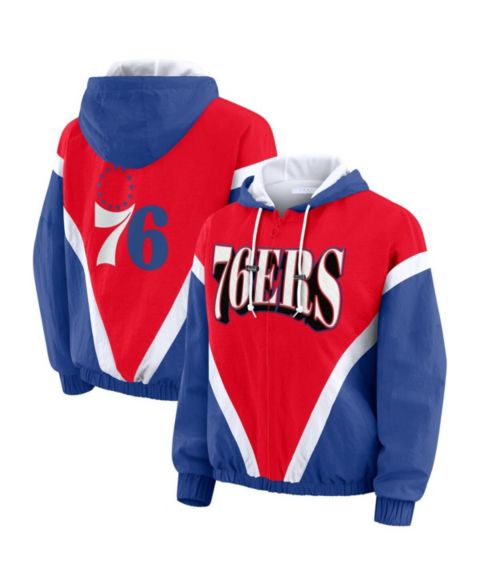 Женские худи WEAR by Erin Andrews Women's Red/Royal Philadelphia 76ers Color Block Full-Zip Windbreaker Jacket