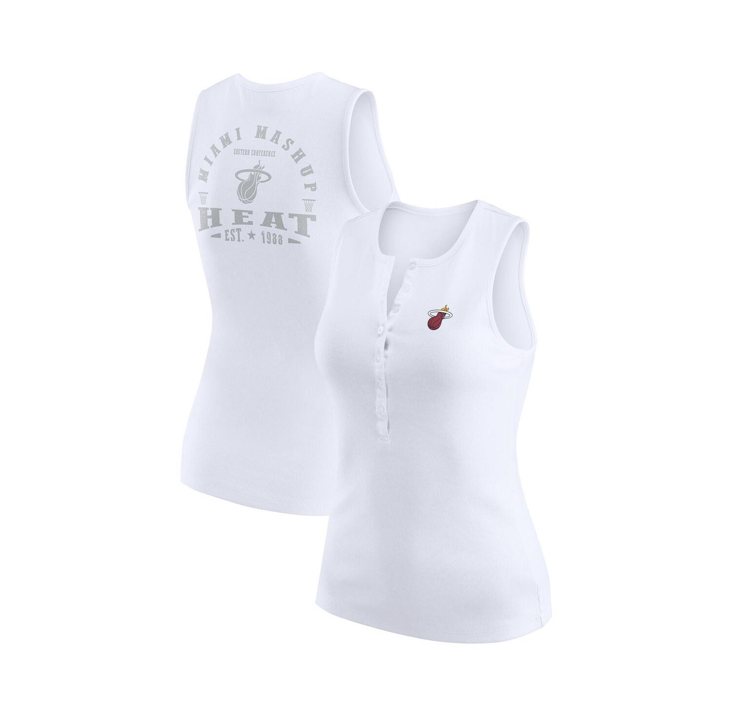 Women's White Miami Heat Rib-Knit Henley Tank Top