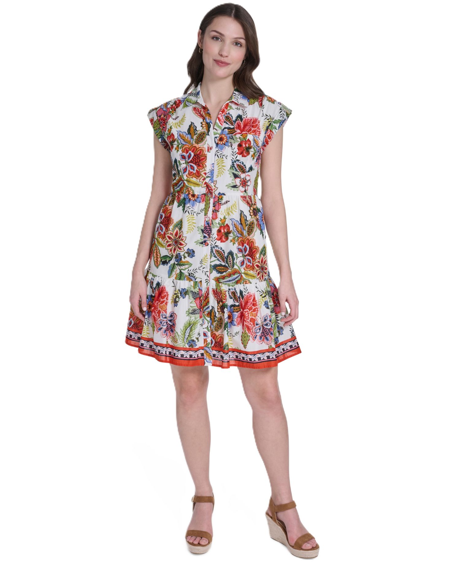 Petite Printed Collared Neck Mini Dress