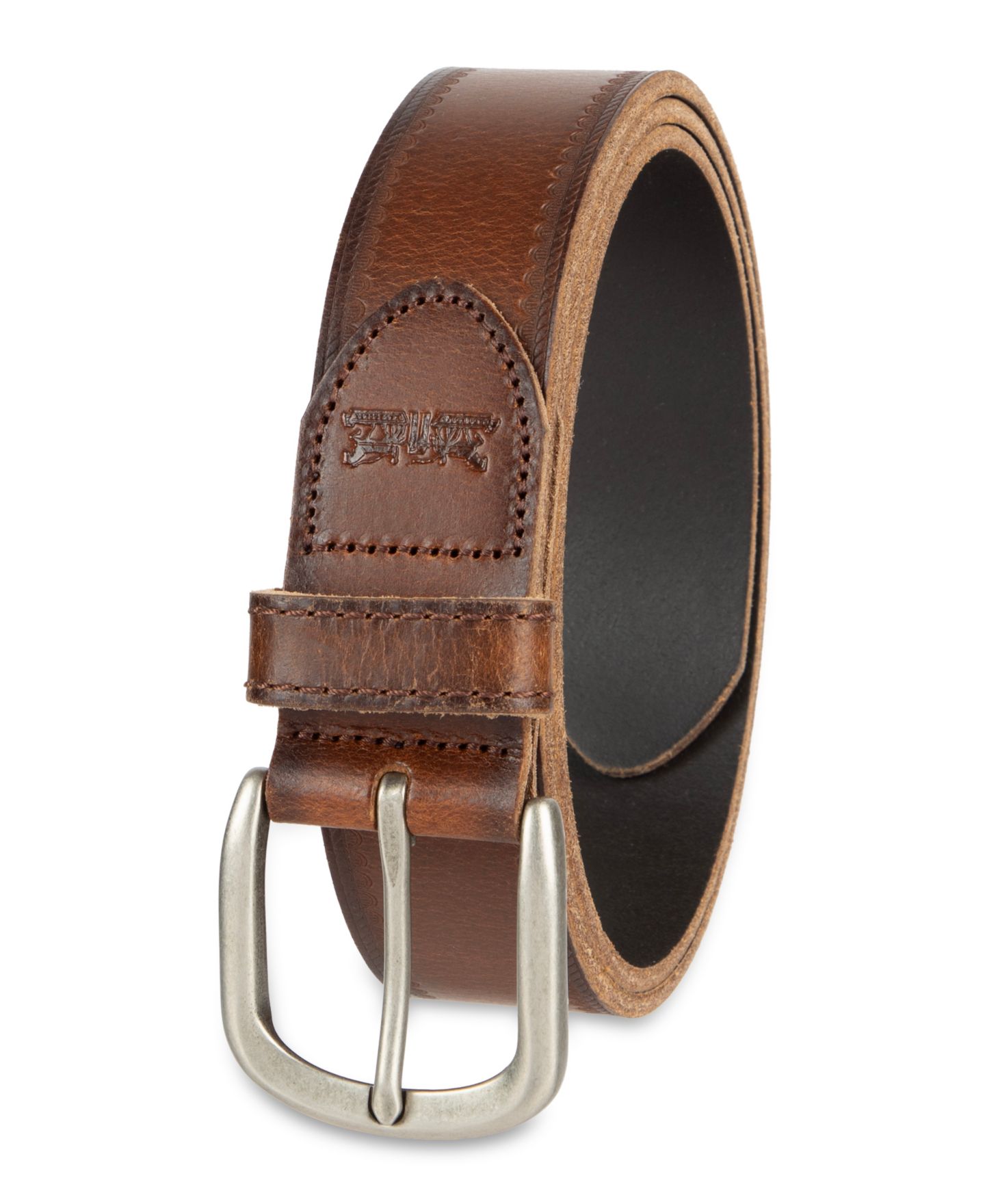 Мужской ремень Levi's Western Edge Embossed Casual Leather Belt, цвет: Рыжевато-коричневый — фото 2
