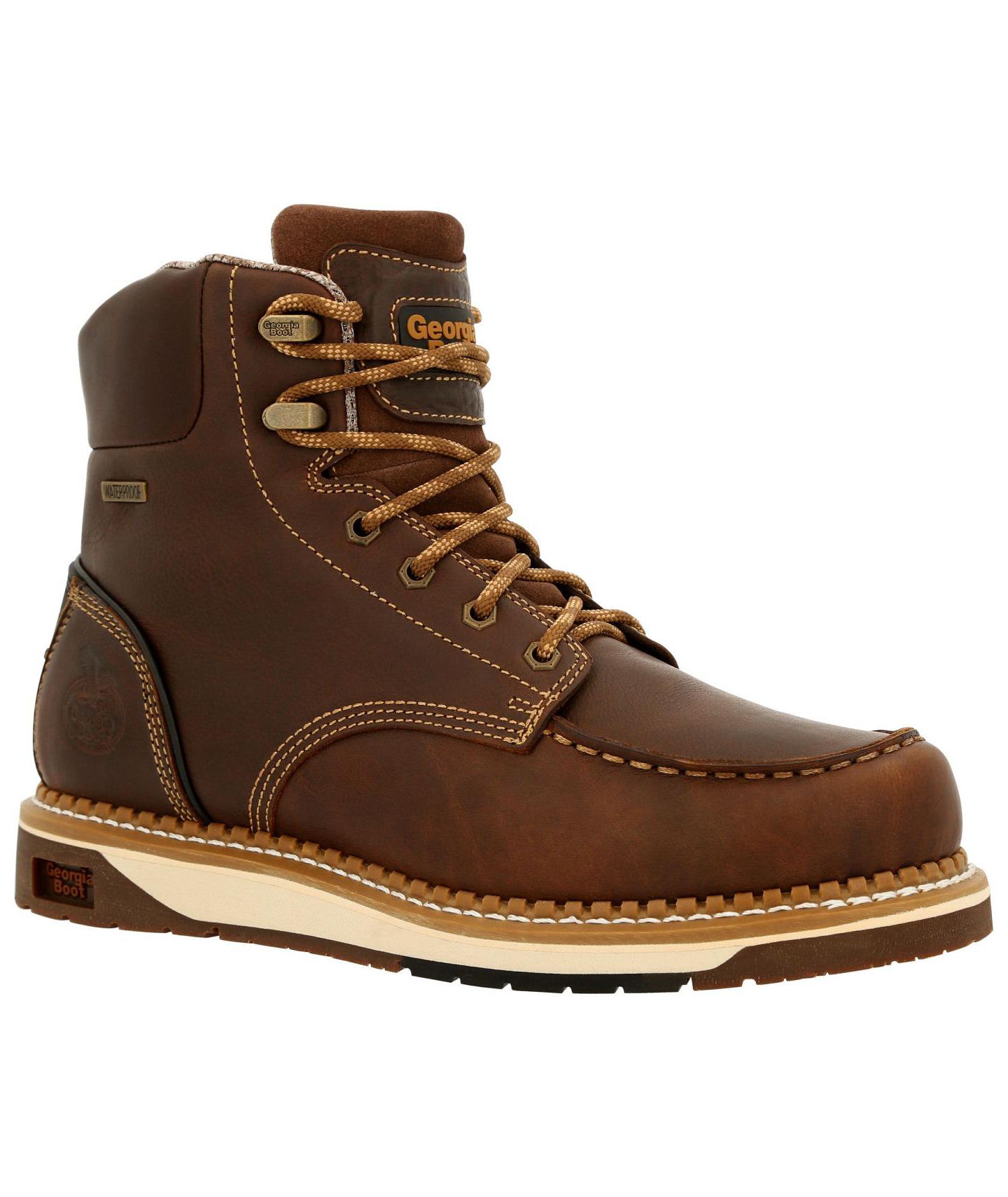 Мужские ботинки GEORGIA BOOT Amp LT Wedge Waterproof Moc-Toe Work Boot, цвет: Коричневый — фото 1
