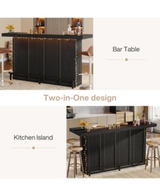 4-Tier Bar Table, 70.9-Inch Large Wooden Home Bar Unit with Wine Glass Holder