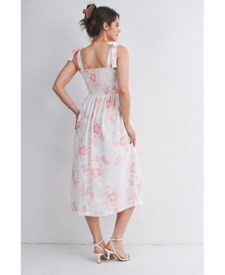 Maternity Floral Smocked Empire Waist Midi Dress with Tie Straps