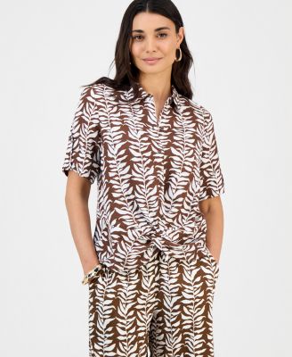 Petite Printed Twist-Hem Top