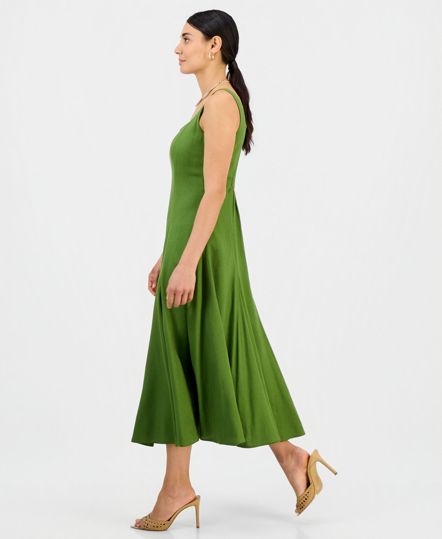 Petite Square-Neck Linen Dress