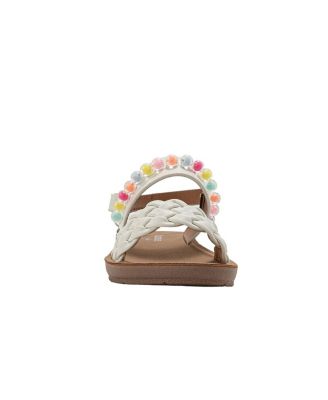 Big Girls Girl's  Fashion Sandals – Woven Vamp Style with Beads and Logo Charm