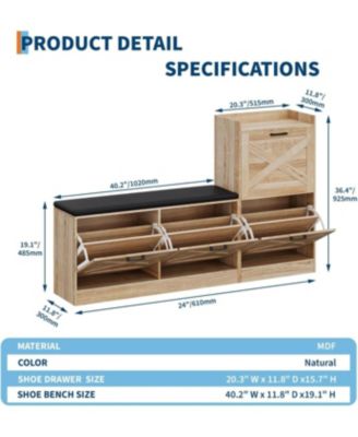 Shoe Storage Bench with 4 Flip Drawers and Padded Seat Shoe Cabinet Organizer for Hallway Living Room Entryway Bench
