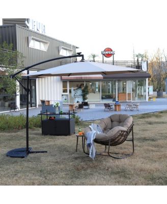 10ft Solar LED Offset Hanging Umbrella Market Patio Umbrella