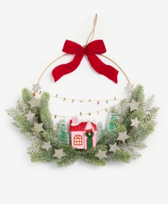 Whimsy House in Greenery LED Half Wreath