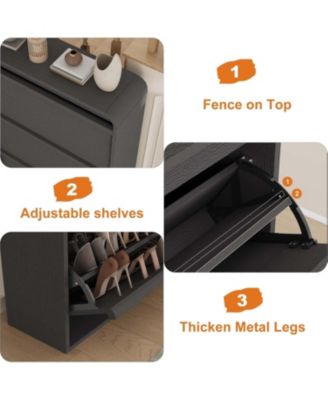 Shoe Cabinet with 3 Flip Drawers Wooden Cabinet with Adjustable Shelves Shoe Organizer for Entryway Hallway Living Room Black