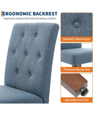 Parsons Button Tufted Dining Chairs Set of 2, Upholstered Fabric Chairs with Wood Legs, Blue