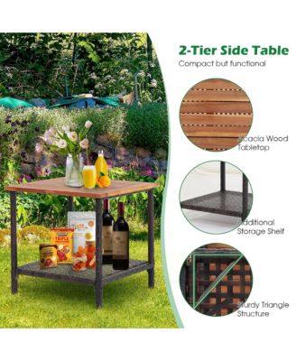 5 Piece Outdoor Wicker Conversation Set Patio Rattan Sofa Set w/ Cushion Coffee Table