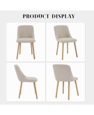 Dining Chairs Set of 6, Upholstered Fabric Chairs with Curved Back & Oak Legs, Beige
