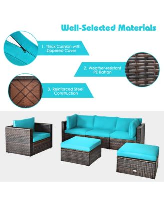 6PCS Patio Conversation Set Rattan Sectional Furniture Set w/ Cushions