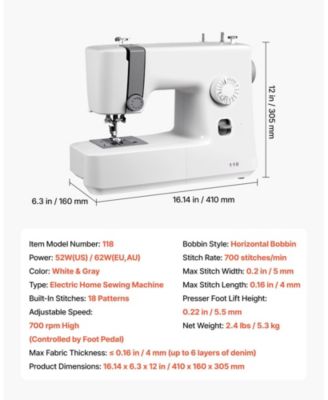 Portable Sewing Machine with 18 Stitch Applications & LED Work Light