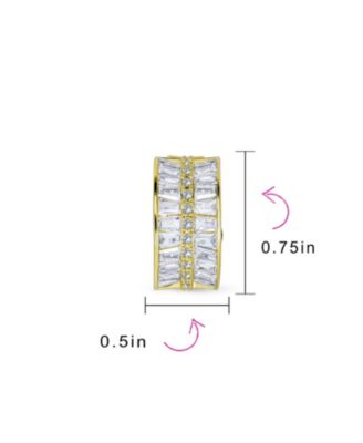 Art Deco Style Statement CZ Half Hoop Baguette Earrings Clip On Yellow Gold Plated