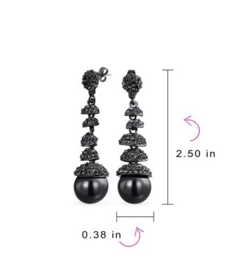 Fashion Black Crystal Ball & Pearl Linear Dangling Long Chandelier Earrings