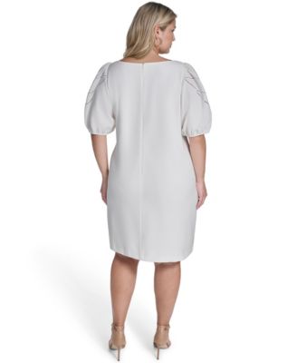 elegant white plus size dresses Selene Plus Size White Square Neck Fitted Midi Dress– Hello Curve main image 0