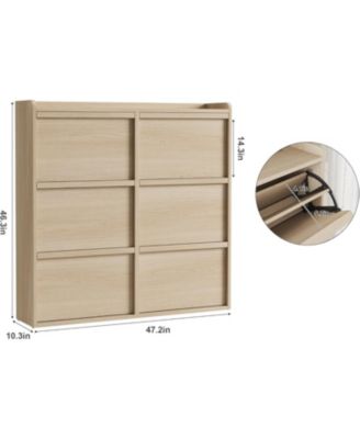 Shoe Cabinet with 6 Flip Drawers Narrow Cabinet with Adjustable and Removable Shelves Modern Wooden Shoe Organizer with Hidden Handle